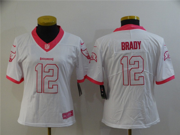 Women's Tampa Bay Buccaneers #12 Tom Brady White And Pink Vapor Untouchable Limited Stitched NFL Jersey(Run Small)